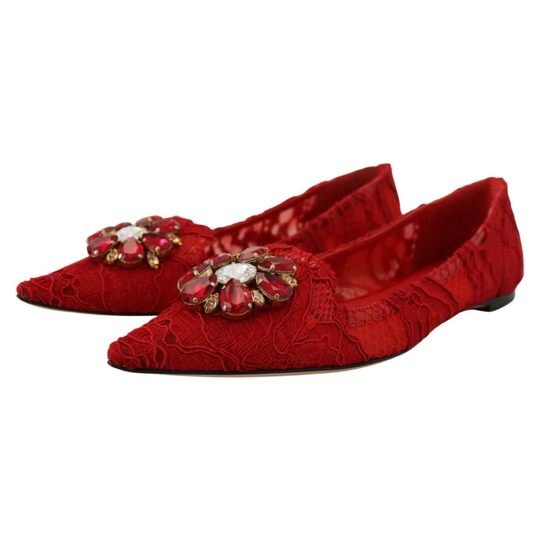 Dolce & Gabbana Red Taormina Crystals Loafers Flats Shoes