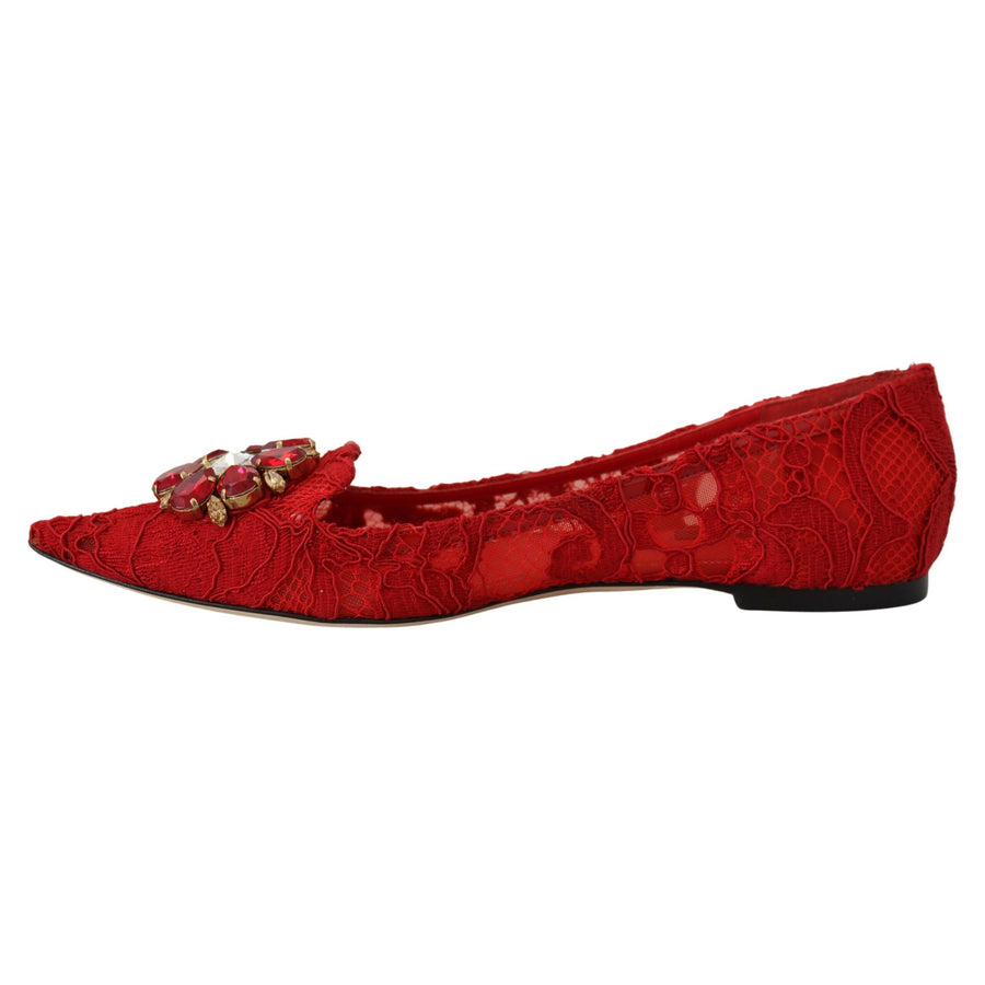 Dolce & Gabbana Red Taormina Crystals Loafers Flats Shoes