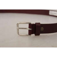Dolce & Gabbana Elegant Maroon Leather Belt with Logo Buckle