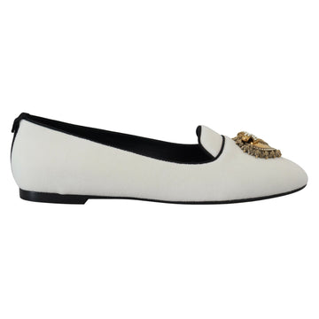Dolce & Gabbana White Velvet Slip Ons Loafers Flats Shoes