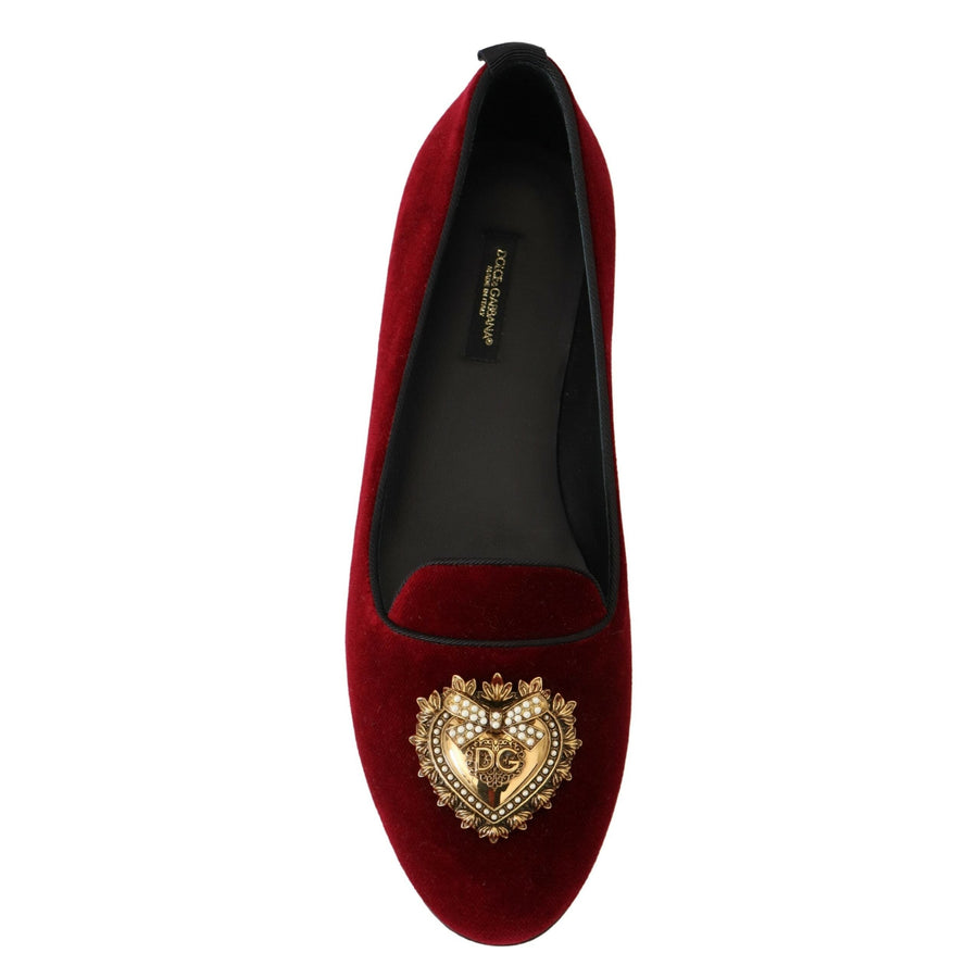 Dolce & Gabbana Bordeaux Velvet Slip-On Loafers Flats Shoes