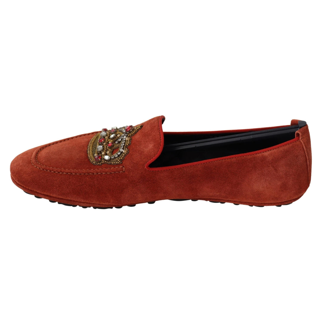 Dolce & Gabbana Opulent Orange Leather Loafers with Gold Embroidery