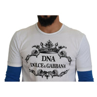 Dolce & Gabbana Blue White DNA Crewneck Pullover Sweater