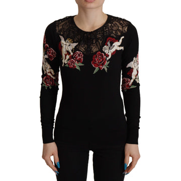 Dolce & Gabbana Black Lace Angel Roses Cardigan Sweater