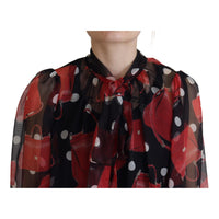 Dolce & Gabbana Black Red Sicily Bag Silk Shirt Top Blouse