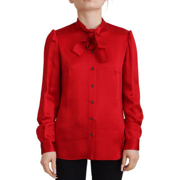 Dolce & Gabbana Elegant Red Ascot Collar Blouse