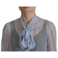 Dolce & Gabbana Elegant Silk Ascot Collar Blouse in Light Blue