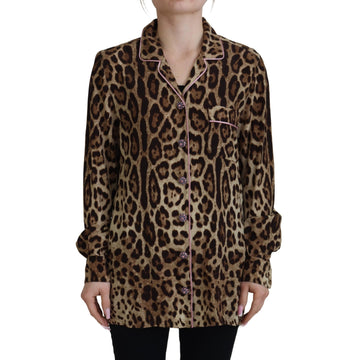 Dolce & Gabbana Elegant Silk Leopard Print Collared Top