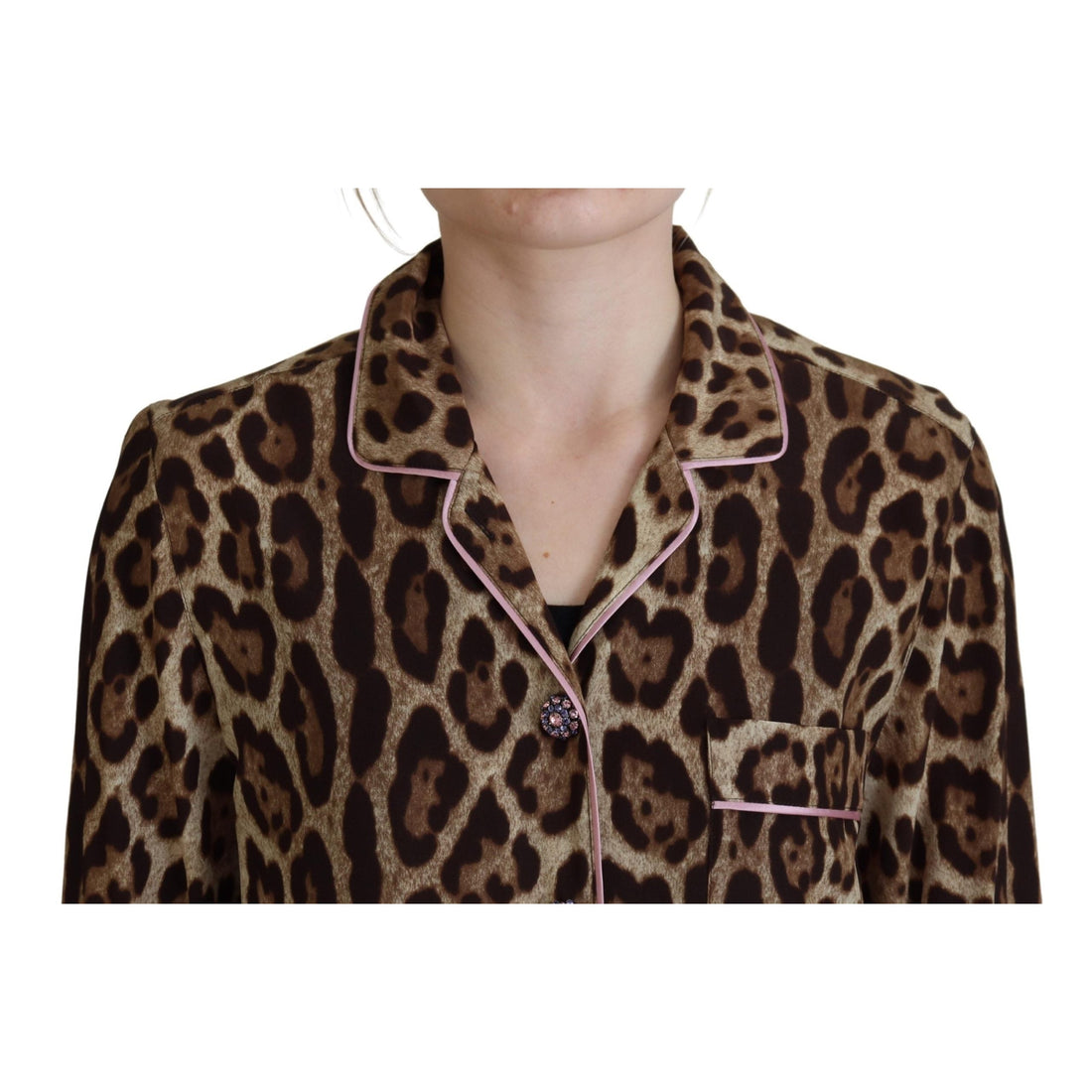 Dolce & Gabbana Elegant Silk Leopard Print Collared Top