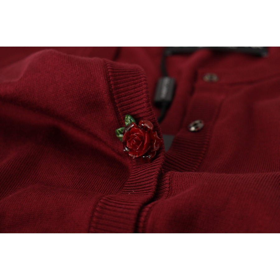 Dolce & Gabbana Elegant Maroon Silk Button Front Sweater