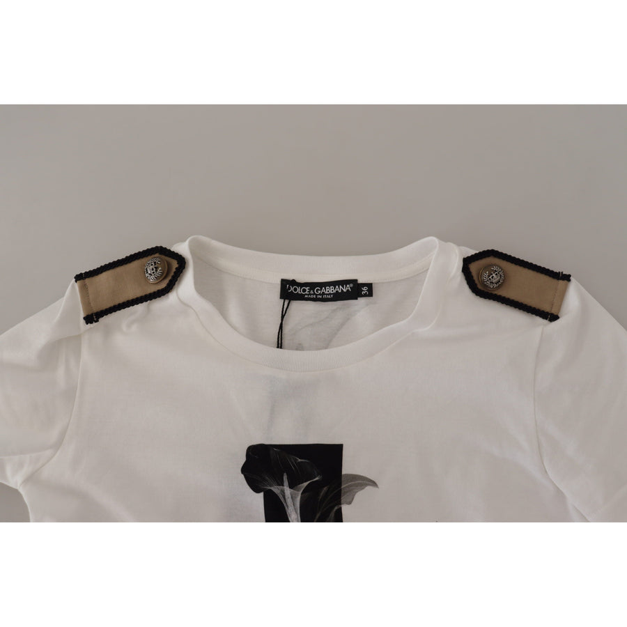 Dolce & Gabbana White Black Roses Crewneck Cotton  T-shirt