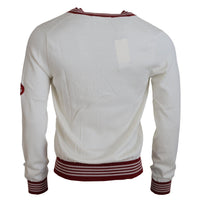 Dolce & Gabbana White Red Knitted V-neck Pullover Sweater