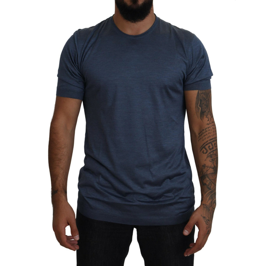 Dolce & Gabbana Blue Silk Men Short Sleeve Tops T-shirt