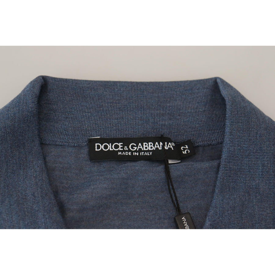 Dolce & Gabbana Blue Silk Collar Polo Pullover Sweater