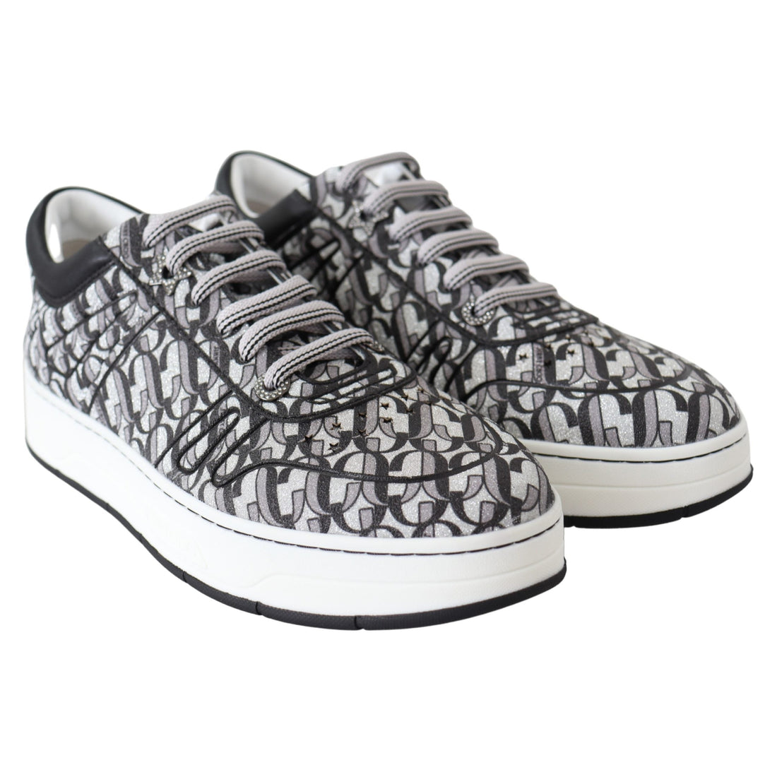 Jimmy Choo Silver Black Glitter Hawaii Sneakers