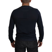 Dolce & Gabbana Blue Cotton Button Crewneck Pullover Sweater