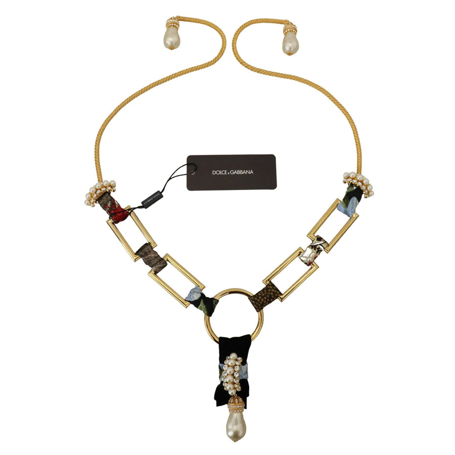 Dolce & Gabbana Gold Brass Sicily Crystal Robe Statement Necklace