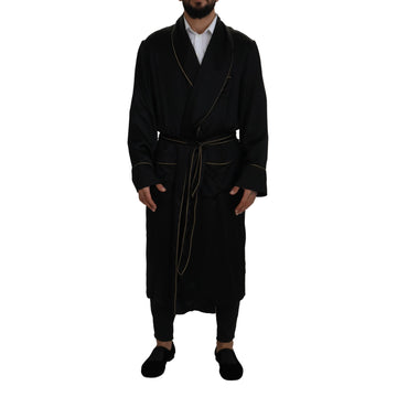 Dolce & Gabbana Elegant Black Silk Long Robe Coat