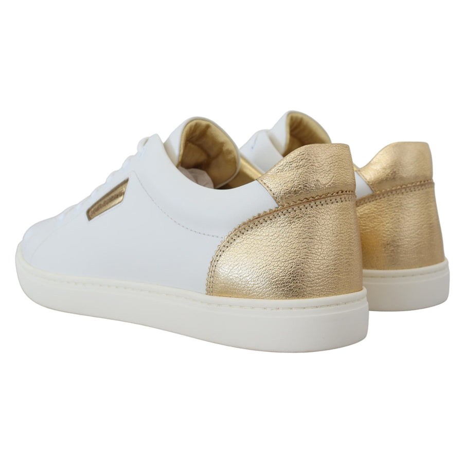 Dolce & Gabbana White Gold Leather Low Top Sneakers Shoes