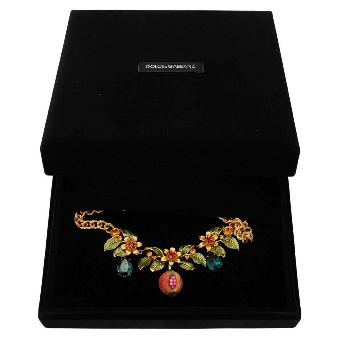 Dolce & Gabbana Elegant Floral Fruit Motif Gold Necklace