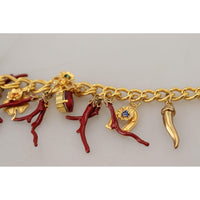 Dolce & Gabbana Gold Brass Crystal Logo Chili Statement Necklace
