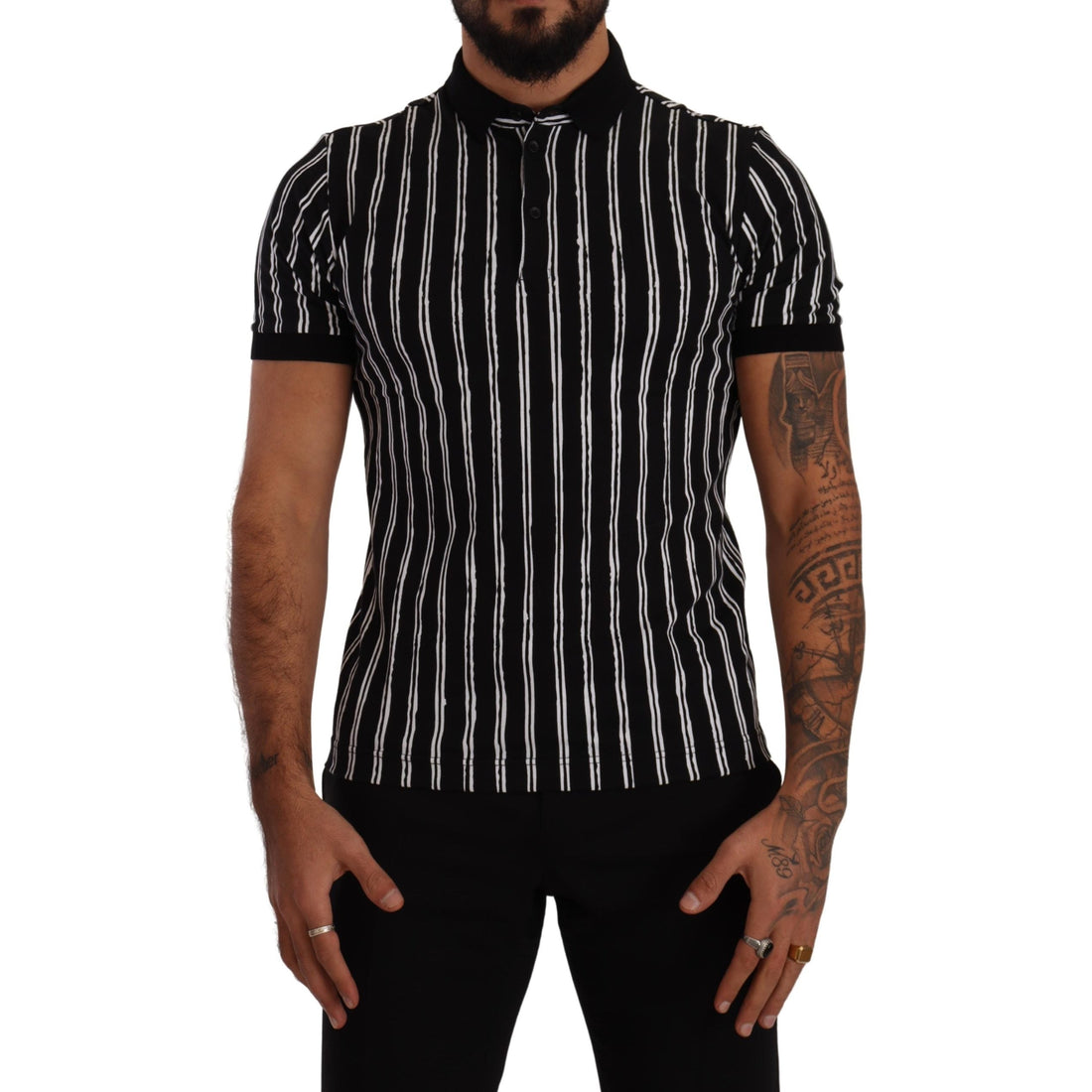 Dolce & Gabbana Black White Striped Polo Short Sleeve  T-shirt