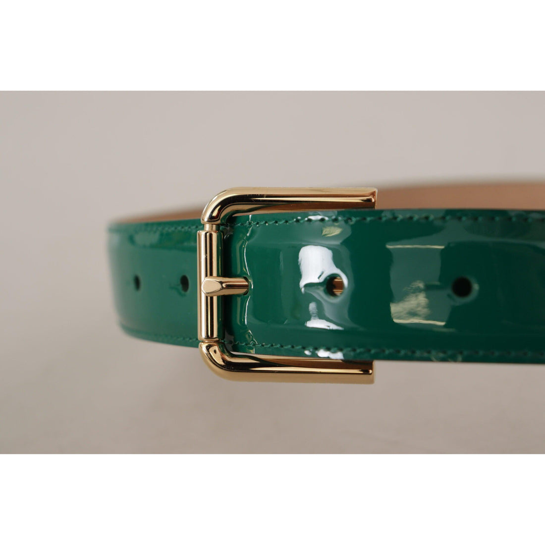 Dolce & Gabbana Elegant Green Leather Belt with Gold Buckle Detail