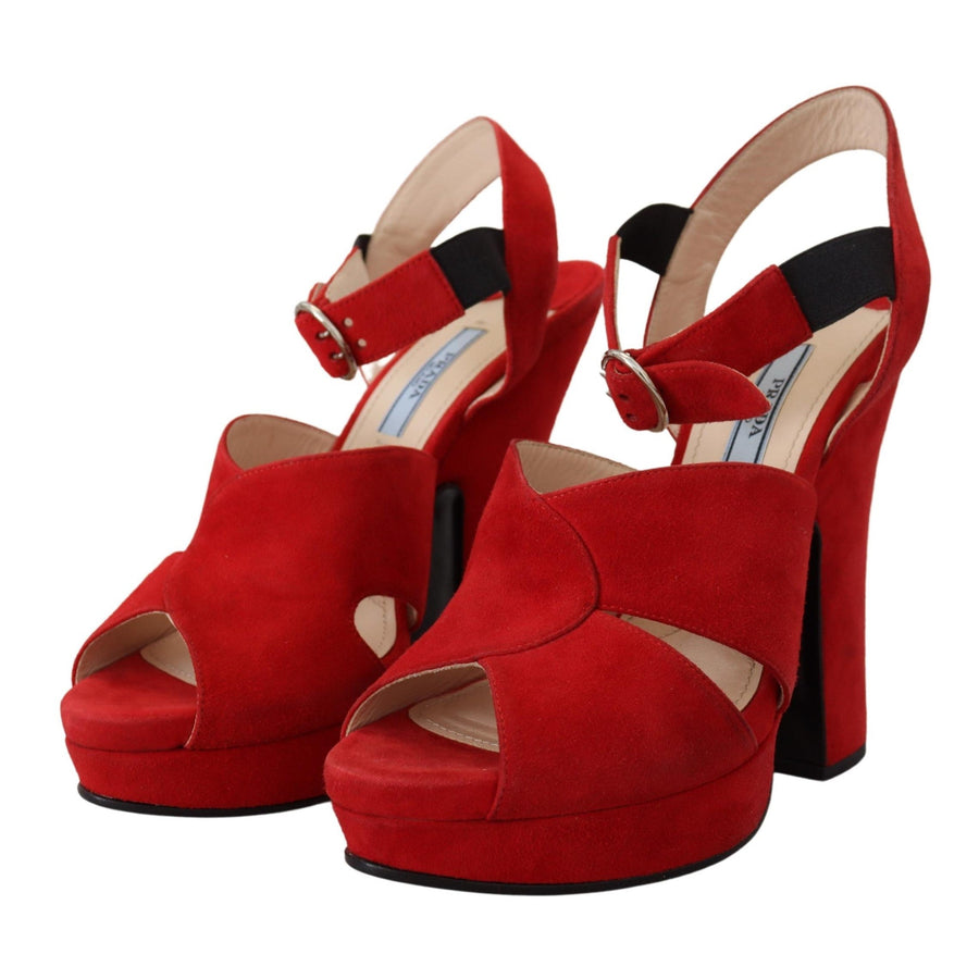 Prada Radiant Red Suede Ankle Strap Sandals