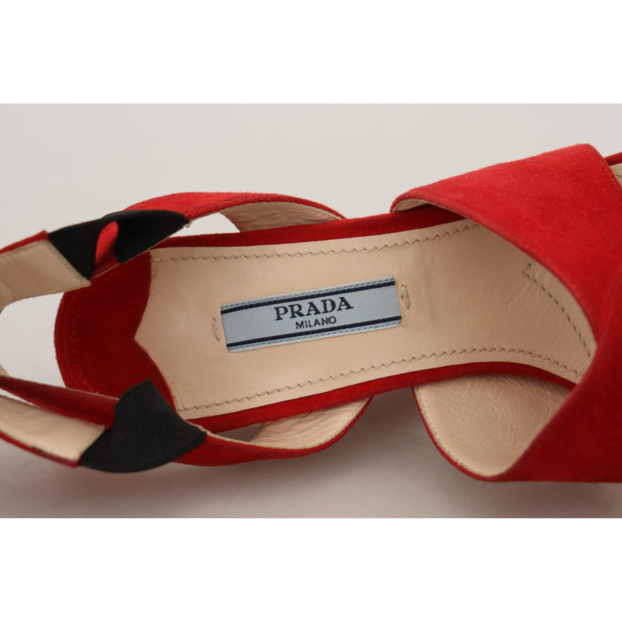 Prada Radiant Red Suede Ankle Strap Sandals
