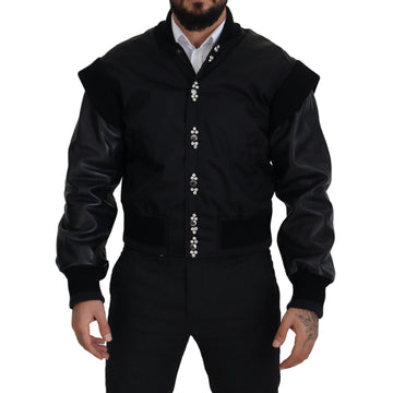 Dolce & Gabbana Elegant Black Crystal-Embellished Bomber Jacket