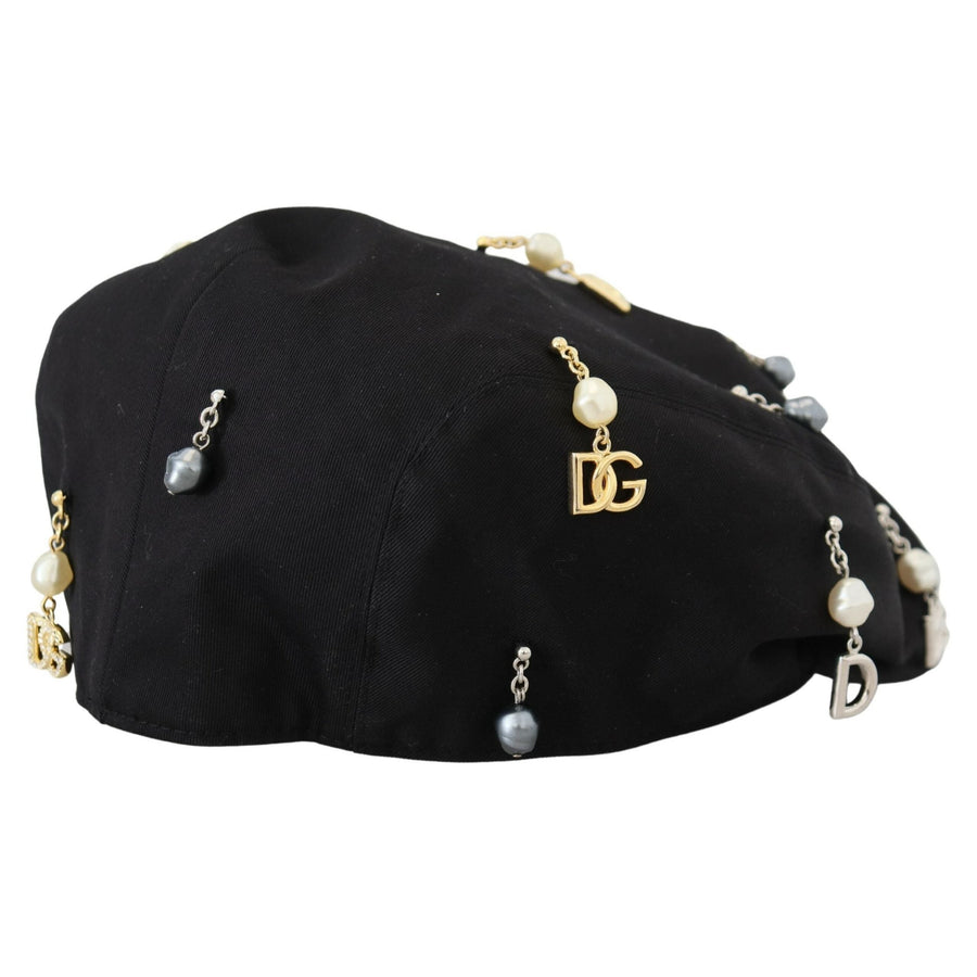 Dolce & Gabbana Black Cotton Embellished Newsboy Men Hat