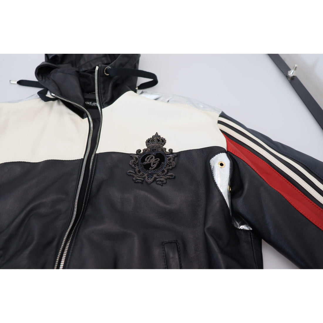 Dolce & Gabbana Black Leather Hooded Blouson Coat Jacket