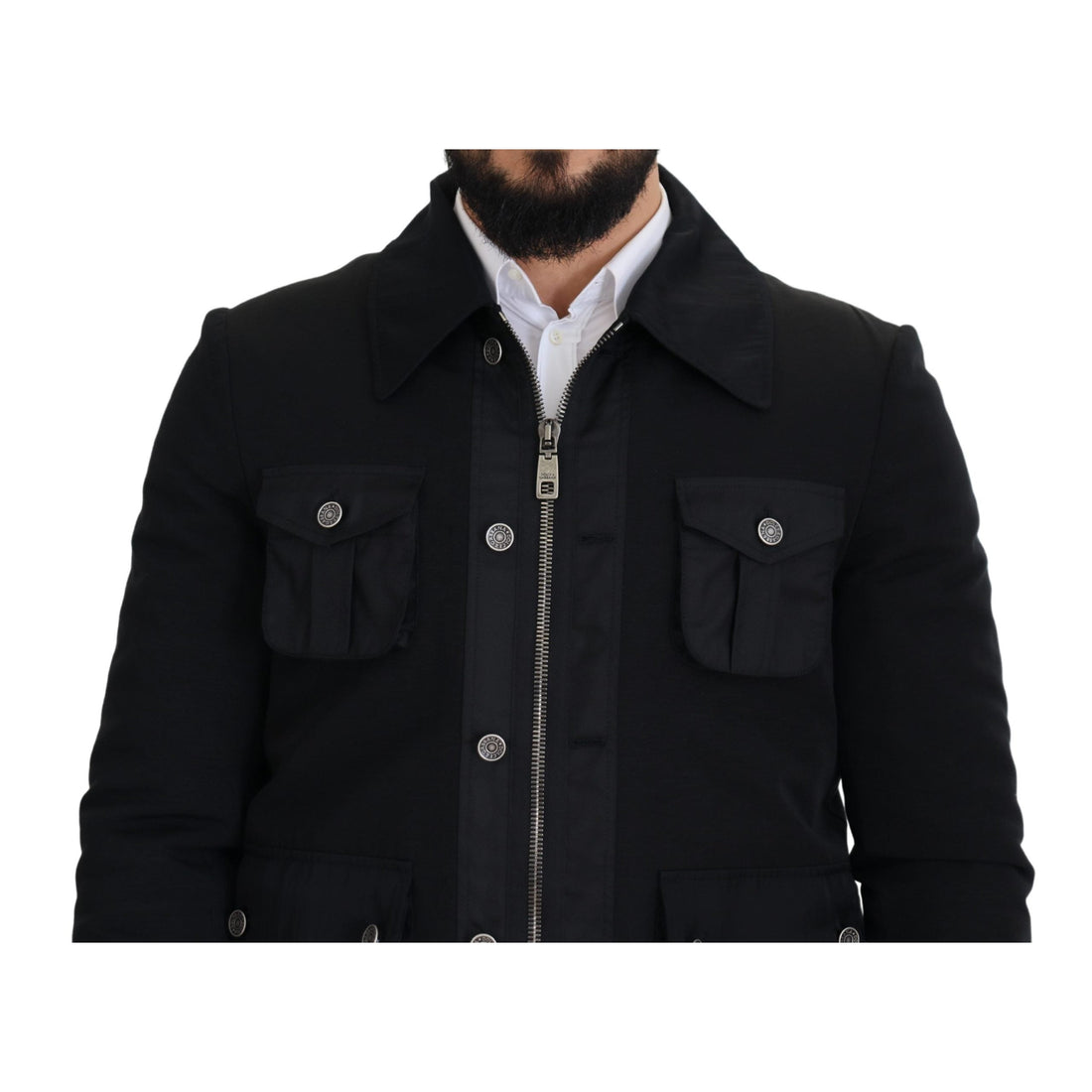 Dolce & Gabbana Black Wool Collared Full Zip Jacket