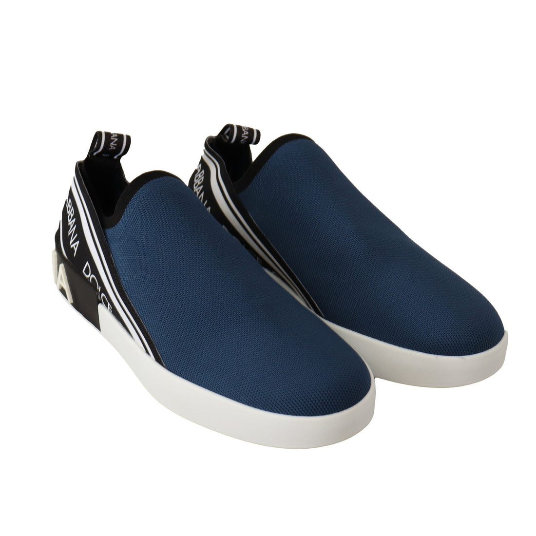 Dolce & Gabbana Blue Stretch Flats Logo Loafers Sneakers Shoes