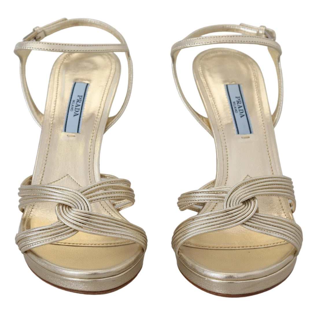 Prada Gold Leather Sandals Ankle Strap Heels Stiletto Sandal