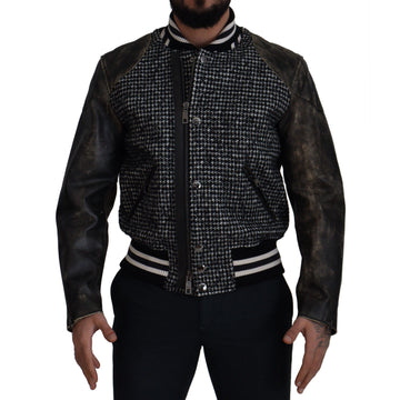 Dolce & Gabbana Multicolor Houndstooth Leather Bomber Jacket