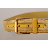 Dolce & Gabbana Yellow Velvet Gold Metal Logo Engraved Buckle Belt
