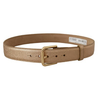 Dolce & Gabbana Chic Rose Gold Leather Belt with Logo Buckle
