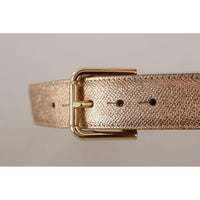 Dolce & Gabbana Chic Rose Gold Leather Belt with Logo Buckle