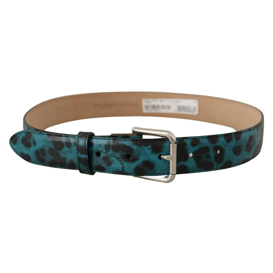 Dolce & Gabbana Blue Leopard Print Leather Logo Metal Buckle Belt