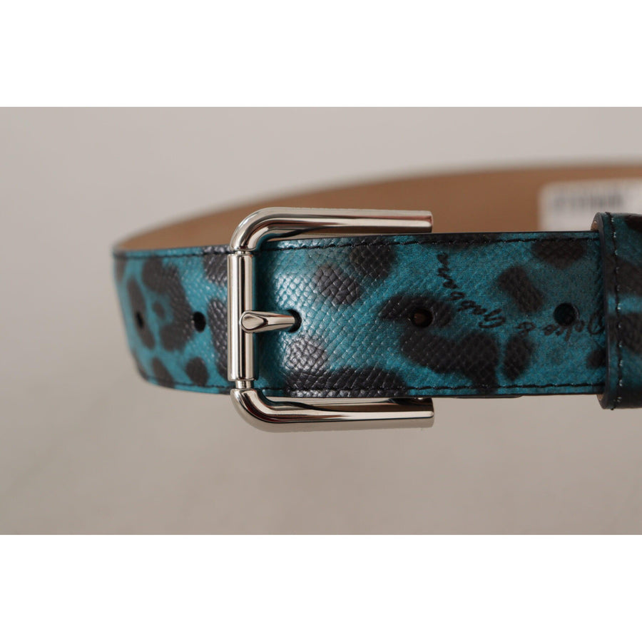 Dolce & Gabbana Engraved Logo Leather Belt - Elegant Blue