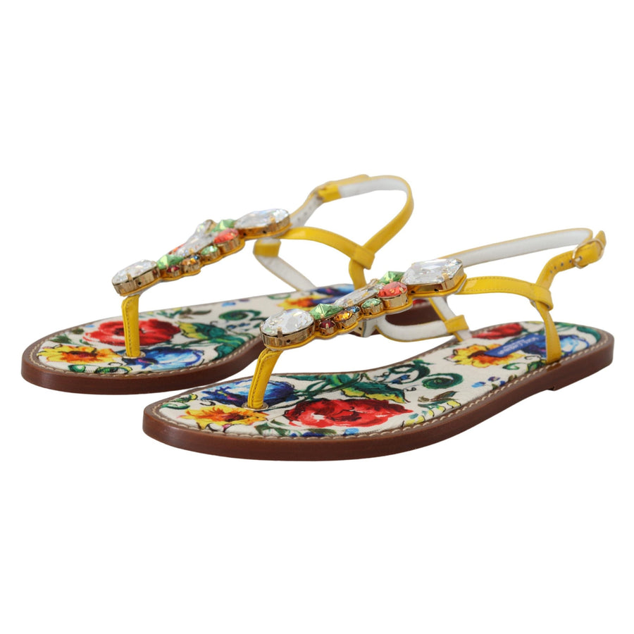 Dolce & Gabbana Multicolor Majolica Crystal Sandals Flip Flop Shoes