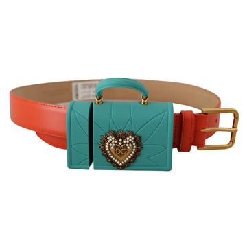 Dolce & Gabbana Chic Orange Leather Belt with Headphone Case