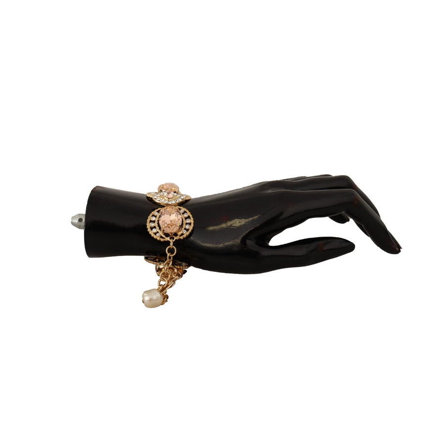 Dolce & Gabbana Gold Brass Chain Champagne Crystal Statement Charms Bracelet
