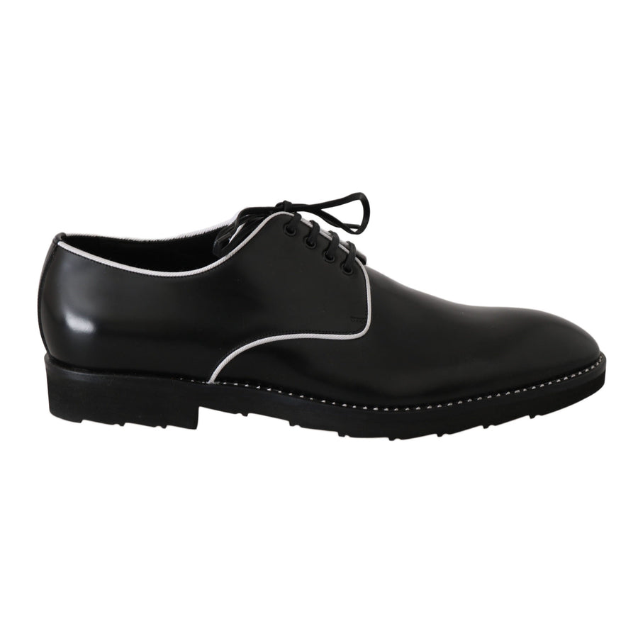 Dolce & Gabbana Black Leather White Line Dress Derby Shoes
