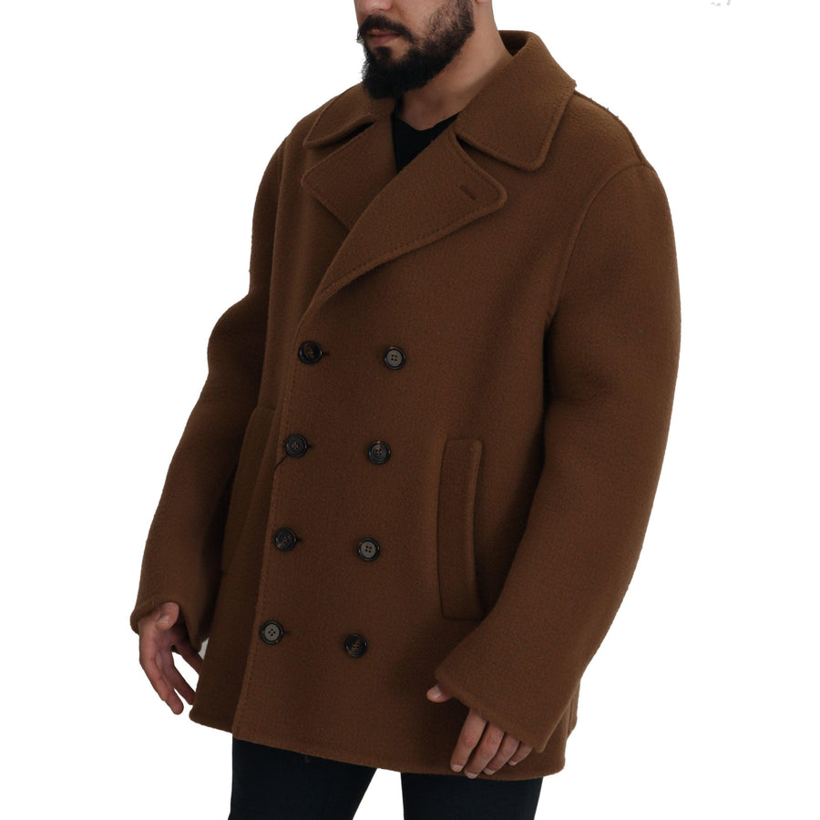 Dolce & Gabbana Brown Nylon Double Breasted Coat Jacket