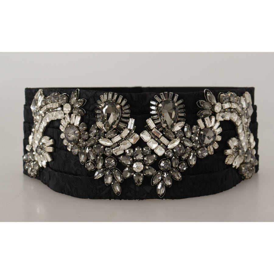 Dolce & Gabbana Black Silk Brass Crystal Embellished Waist Belt