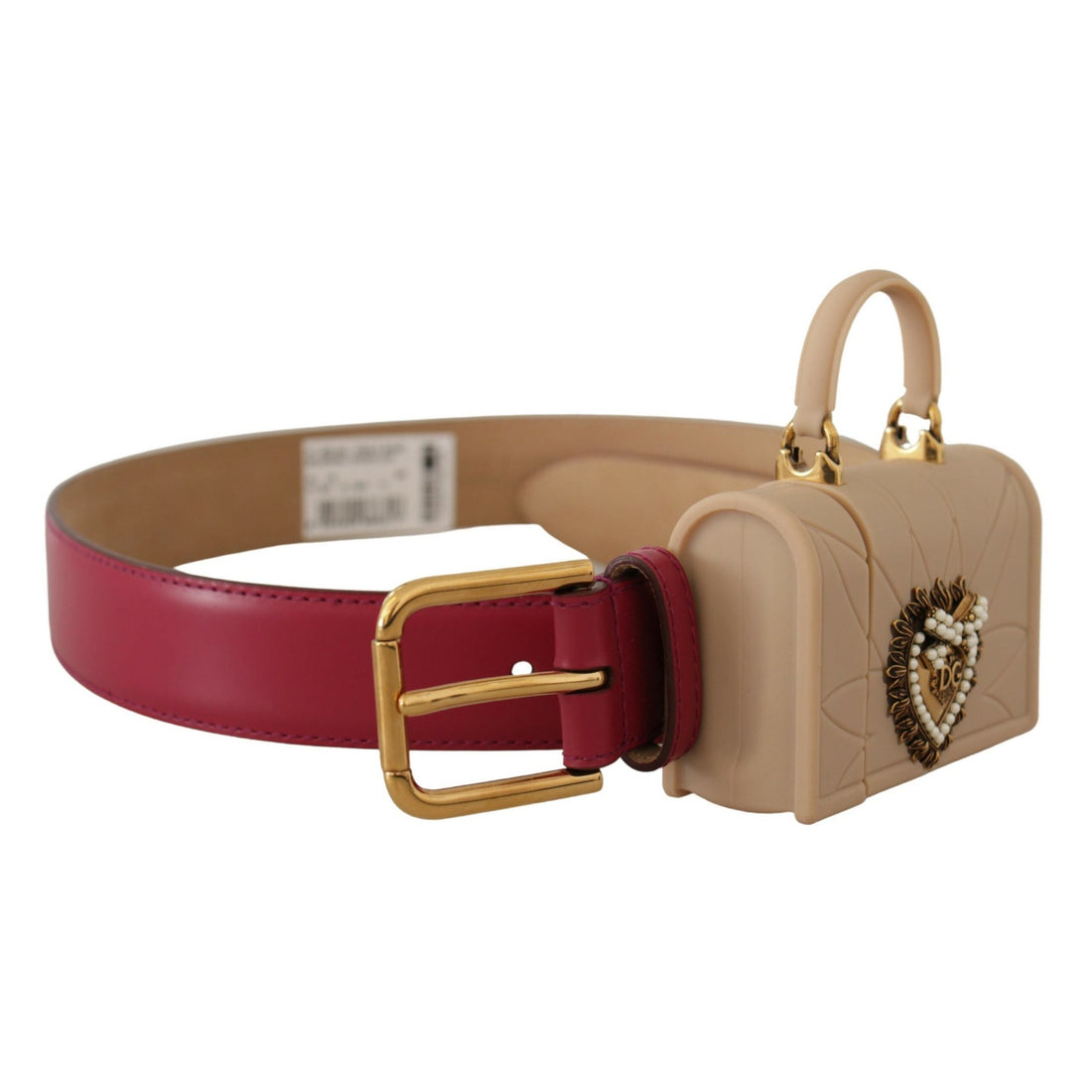Dolce & Gabbana Elegant Pink Leather Belt with Headphone Case