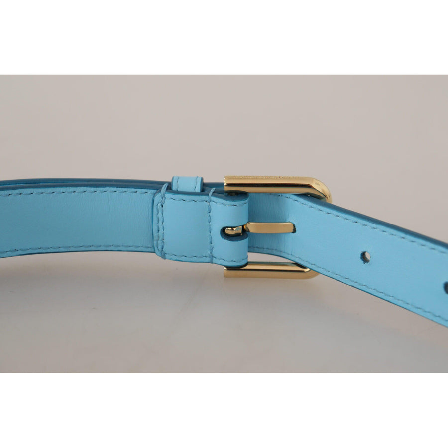 Dolce & Gabbana Elegant Sky Blue Leather Belt with Logo Buckle