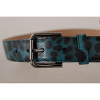 Dolce & Gabbana Engraved Logo Leather Belt in Blue Green